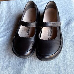 Birkenstock Iona Mary Jane Flat Shoes Black Leather Black Sole Size 37/US 6.5